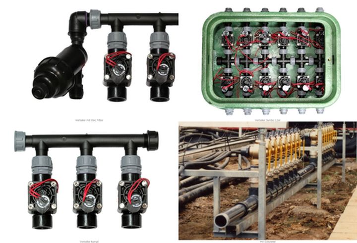 Wasserverteilung mit Magnetventilen für eine Bewässerungsanlage